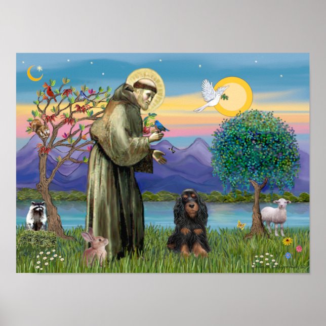 Poster São Francisco e Cocker Spaniel preto e castanho (Frente)