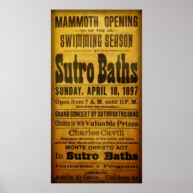 POSTER SÃO FRANCISCO SUTRO BATHS ABERTO 1897 (Frente)