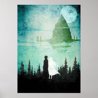 Poster São Kirito e Asuna Manga Minimalista