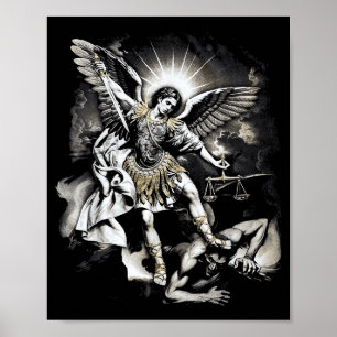 Poster São Miguel Derrotando Satanás Arcanjo Guerreiro
