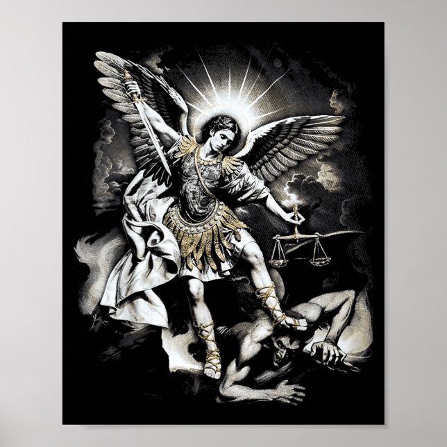 Poster São Miguel Derrotando Satanás Arcanjo Guerreiro  (Frente)