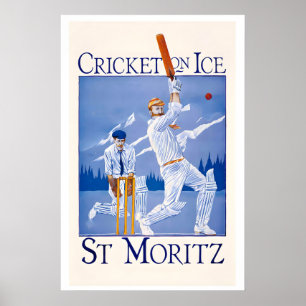 Poster São Moritz Críquete no Gelo Zwitzerland Antigo