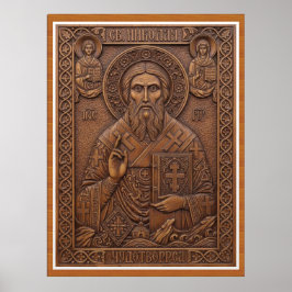 Poster São Nicolau, cartas ortodoxas de madeira nova virg