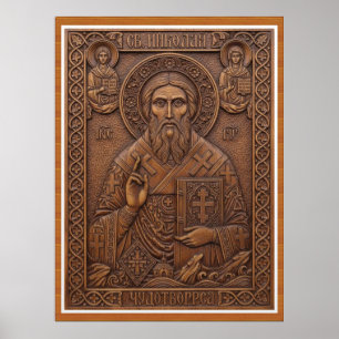 Poster São Nicolau, cartas ortodoxas de madeira nova virg