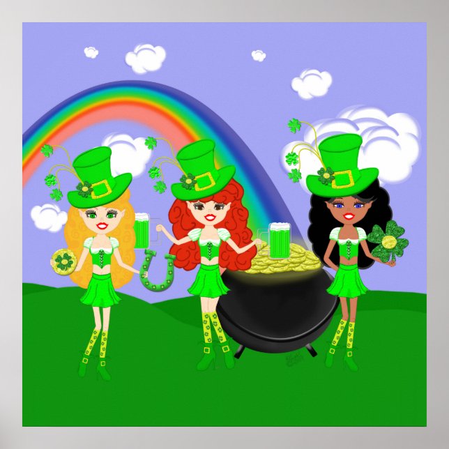 Póster São Patrick's Day Girl Leprechauns (Frente)