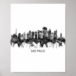 Poster São Paulo Brasil Skyline BW