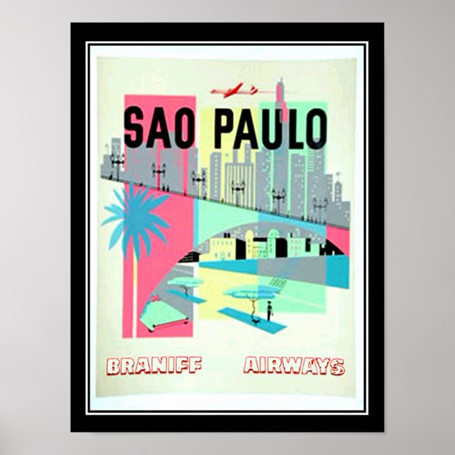 Póster São Paulo Brasil Viagem Cartaz Vintage (Frente)