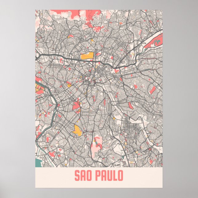 Poster São Paulo - Mapa da Cidade do Chalk do Brasil (Frente)