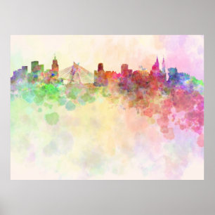 Poster Sao Paulo skyline in watercolor background