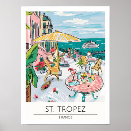 Poster São Tropez França Arte Ilustração Viagem