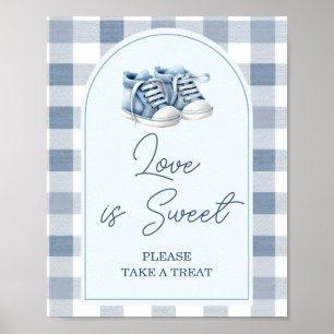 Poster Sapatos de Bebê Azuis Xadrez Amor é Doce Baby Show
