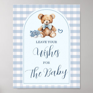 Poster Sapatos de Bebê Urso Azul Xadrez Deixe Seus Desejo