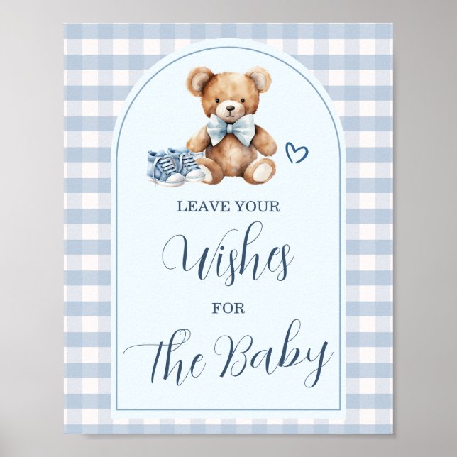 Poster Sapatos de Bebê Urso Azul Xadrez Deixe Seus Desejo (Frente)