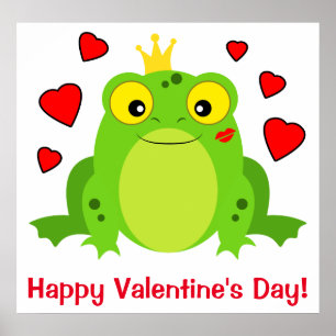 Poster Sapo com coroa e corações: Feliz dia dos