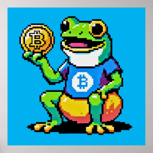 Poster Sapo Crypto - Moeda Digital Engraçada Pixel Art
