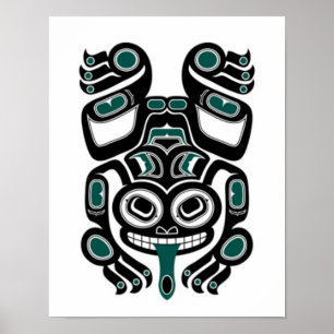Poster Sapo de árvore azul e preto do espírito do Haida