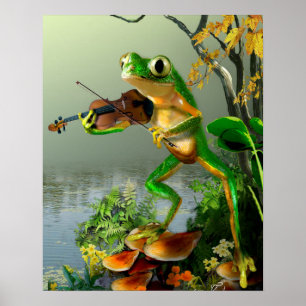 Póster Sapo de árvore cómico que joga um violino