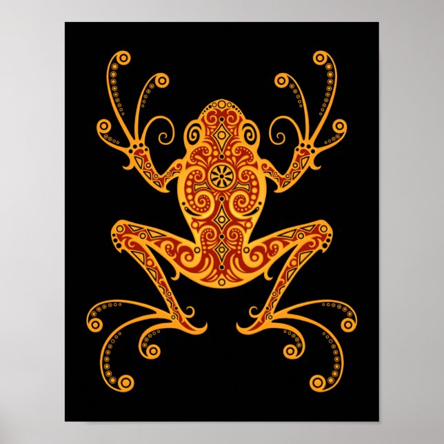 Póster Sapo de Árvore Intriciado Vermelho e Amarelo (Frente)