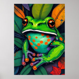 Poster Sapo de Olhos Vermelhos Arte Colorida