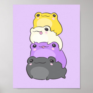 Poster Sapo de Orgulho Não Binário - Sapo Estético Kawaii