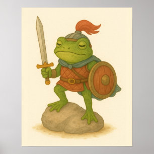 Poster Sapo do Guerreiro Corajoso em uma Pedra