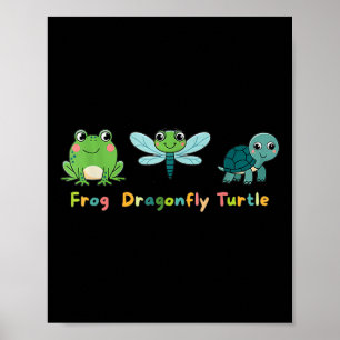 Poster Sapo Dragonfly Turtle Cute Kids Animais Amigos