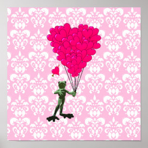 Poster Sapo engraçado desenho animado & coração rosa em d