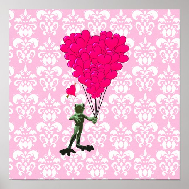 Poster Sapo engraçado desenho animado & coração rosa em d (Frente)