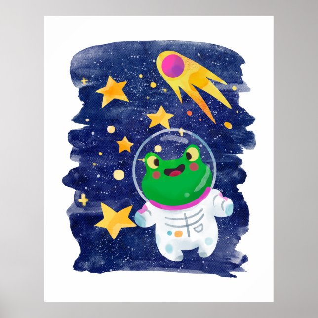 Poster Sapo Espaço Exterior Astronauta Cometa Estrelas Qu (Frente)