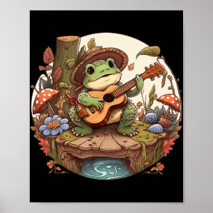 Poster Sapo estético de algodão branco tocando banjo em M