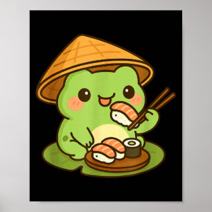 Poster Sapo Fofo Comendo Sushi Anime Presentes Japoneses