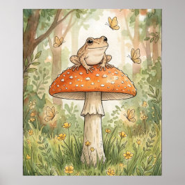 Poster Sapo Fofo no Cogumelo Woodland Cottagecore