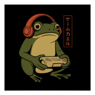 Póster Sapo Gamer Japonês Engraçado Jogos Vintage 