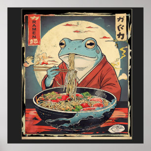 Poster Sapo Japonês Comendo Ramen para amantes de comida 
