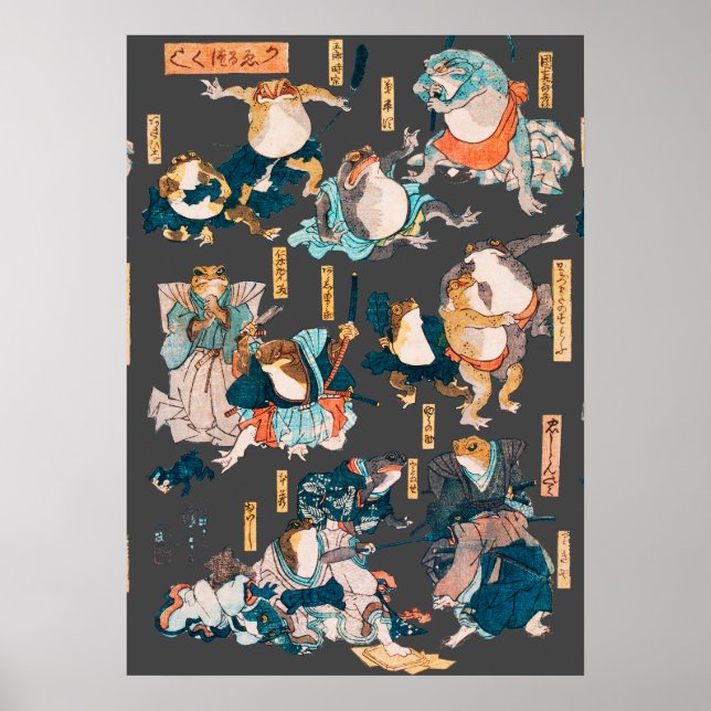 Poster Sapo japonês ukiyo-e Froggies (Frente)