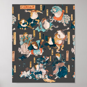 Poster Sapo japonês ukiyo-e Froggies