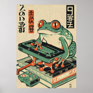 Poster Sapo Jogando Jogos de PC, Arte de Sapo Ukiyo-e, Sa