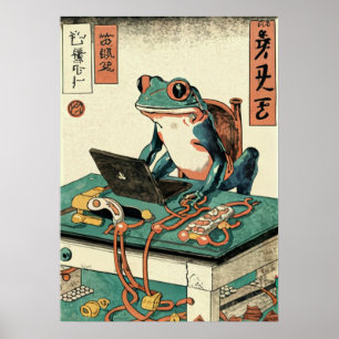 Poster Sapo Jogando Jogos de PC, Arte de Sapo Ukiyo-e, Sa