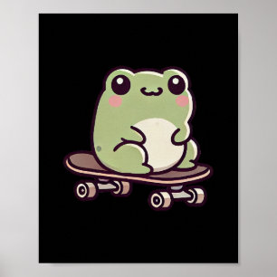 Poster Sapo Kawaii Em Um Skate Patinação Divertida