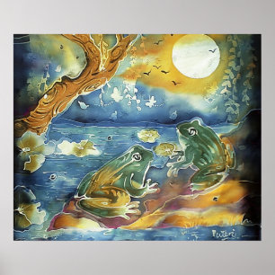 Póster Sapo na pintura à luz da Lua