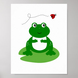 Póster Sapo no Lily Pad com Ladybug Nursery Wall Art