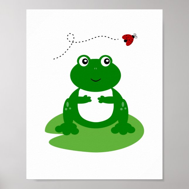 Póster Sapo no Lily Pad com Ladybug Nursery Wall Art (Frente)