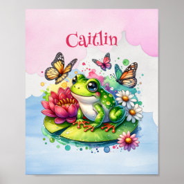 Poster Sapo Personalizado, Flores e Borboletas