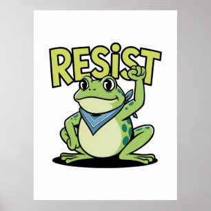 Poster Sapo Resistir Ativismo Fofo Cartoon com Punho Ergu