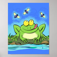 Sapo verde e engraçado com fome com cartografia de