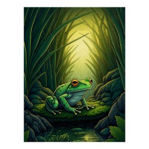 Póster Sapo Verde Enfeitiçado em uma Floresta