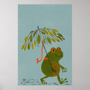 Poster Sapo verde moderno e aquarela guarda-chuva#5