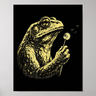 Poster Sapo vintage segurando dente-de-leão amante da nat