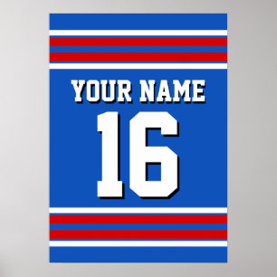 Poster Sapphire Blue com Red White Stripes Team Jersey