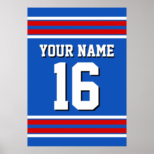 Poster Sapphire Blue com Red White Stripes Team Jersey (Frente)